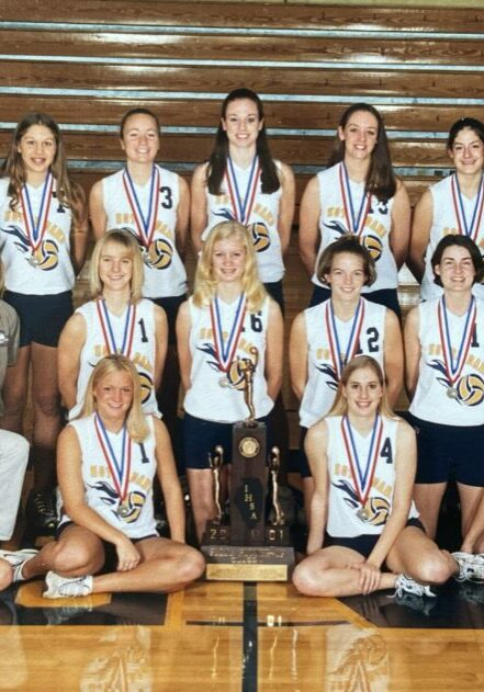 Front Row (L to R): Morgan (Frericks) Venvertloh, Whitney (Ernst) Humiston, Robin (Powers) Reis, Erin (Liesen) StegemanMiddle Row (L to R): Sarah (Tushaus) Bowles, Lindsay Phillips, Amy (McFarland) Klisares, Keri (Tushaus) Mast, Sara (Harman) Fischer, Alison (White) Kipp, Head Coach Rhonda JensenBack Row (L to R): Trainer Jay Zanger, Assistant Coach Bill Starkey, Tara Stark, Sara (Liesen) Markey, Kelly (McGrath) Vlasvich, Erin (Frese) Schrage, Melissa Fryer, Assistant Coach Fred Jensen, Assistant Coach Rob Hinkamper